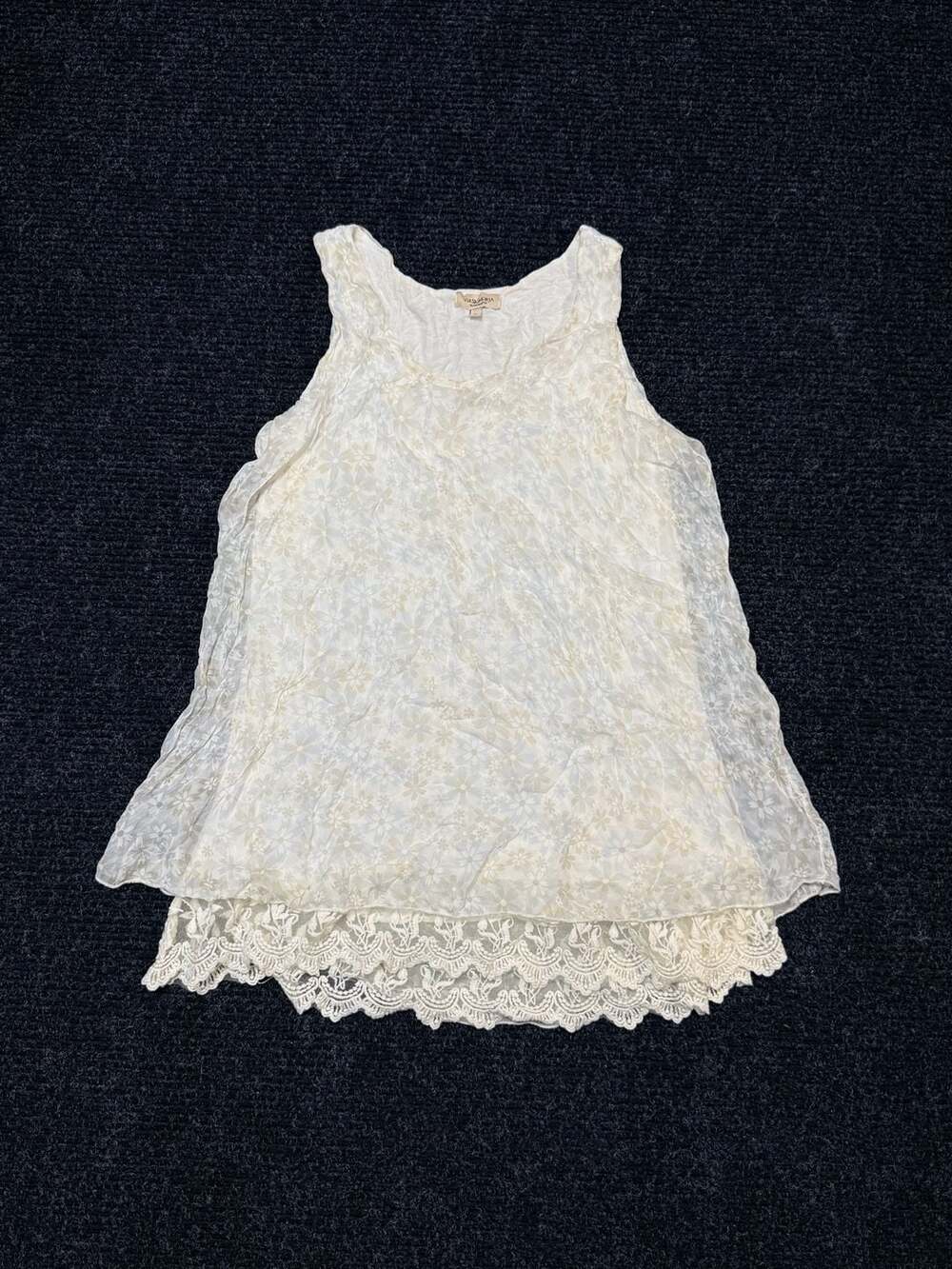 Via Signoria Womens Pastel Floral Silk Lace Lined Sleeveless Tank Top Size L Cot
